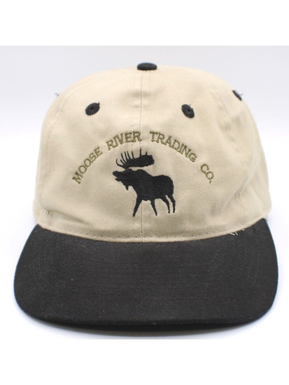 Moose River Trading Co. Hat Cap Embroidered Wildlife Beige Black Snapback Vtg